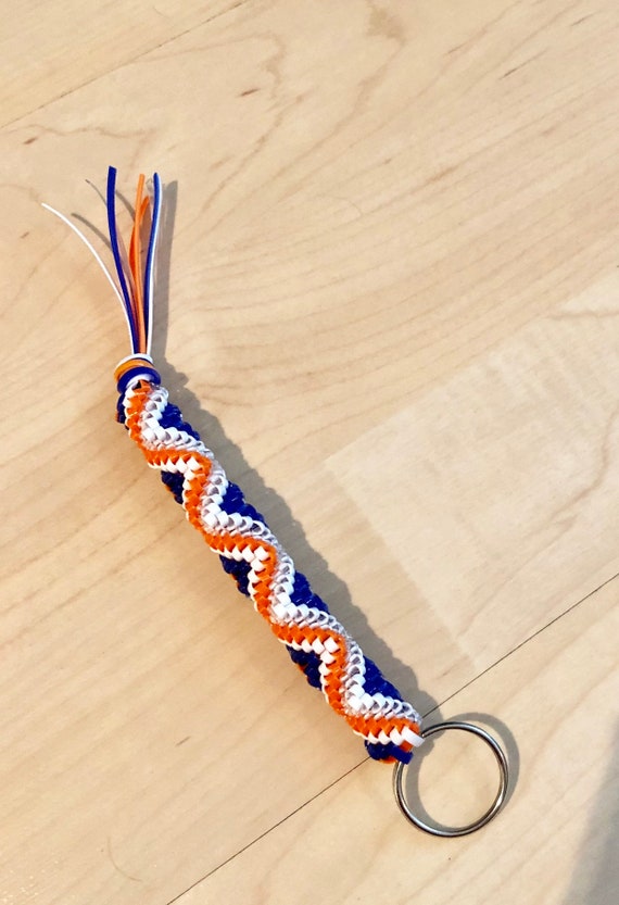 Boondoggle Blue, White, and Orange Keychain, Lanyard Gimp Key