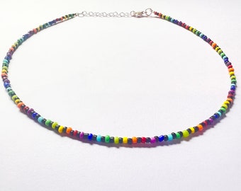 Rainbow necklace, black rainbow choker, rainbow beaded necklace, rainbow and black necklace, lgbtq necklace, black pride necklace, lgbt gift