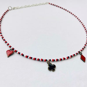 Collar con palos de cartas, collar con corazones, collar de Las Vegas, disfraz de Halloween, joyería con baraja de cartas, naipes, regalo de póquer, collar de cosplay