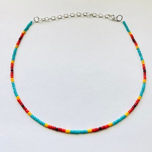 Seed bead necklace, sunset necklace, boho beaded choker, turquoise beaded necklace, summer necklace, grad gift, beach jewelry, boho necklace