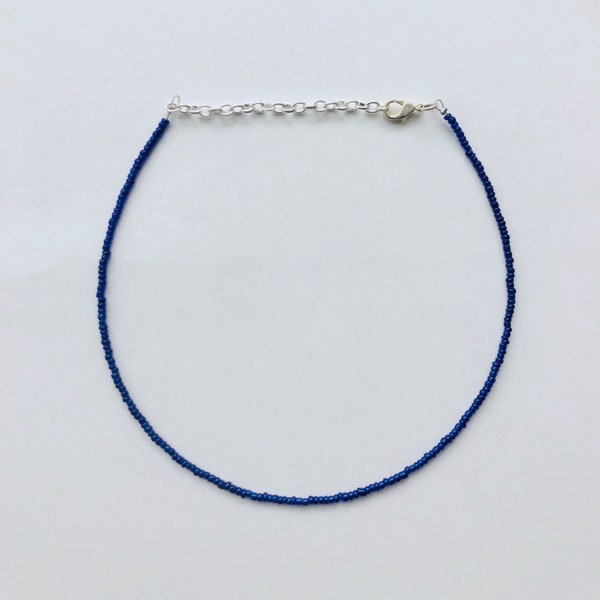 Blue beaded choker, seed bead necklace, thin beaded necklace, graduation gift, blue bead necklace, blue sapphire necklace, sapphire jewelry