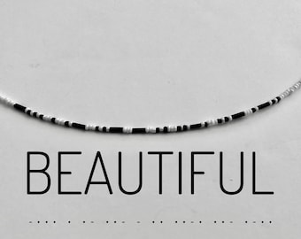 Morse code beautiful necklace, beautiful choker necklace, morse code beaded necklace, black and white bead choker, beaded choker necklace