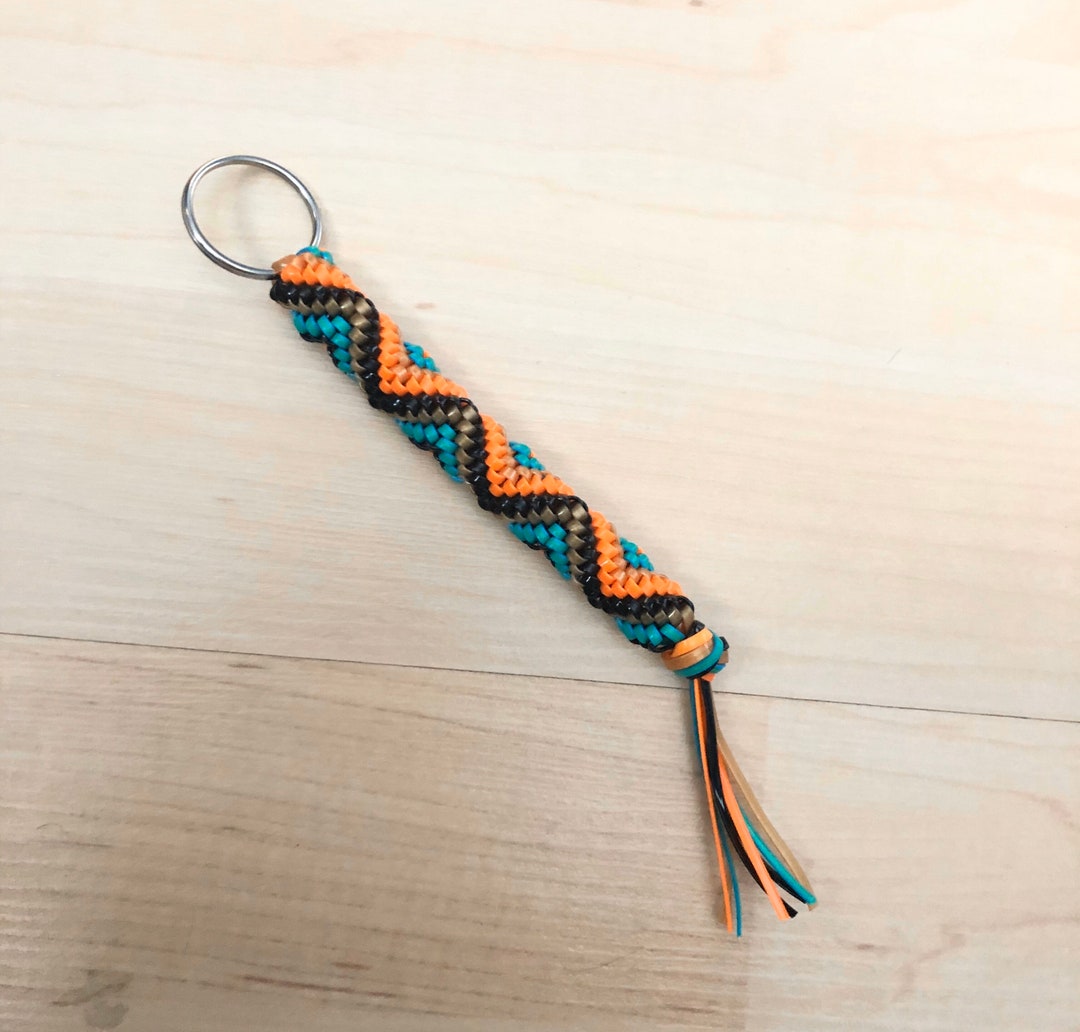 Boondoggle Green and Orange Keychain, Zigzag Keychain, Rexlace Plastic ...