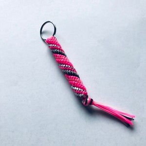 Boondoggle keychain, pink keychain, plastic pink key chain, rexlace keychain pink, pink string keychain, pink gift for her, pink lanyard