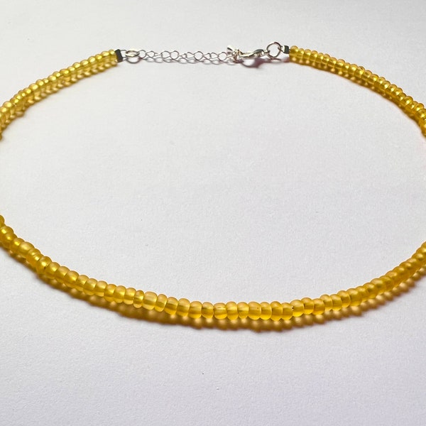 Gold seed bead necklace, matte bead necklace, golden matte choker, yellow beaded choker, fall themed necklace, golden beaded choker, gift