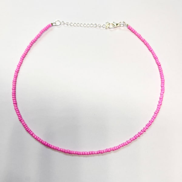 Pink necklace, baby pink beaded necklace, bubblegum pink, grad gift, light pink choker, neon choker, 90s choker, summer choker, mother's day