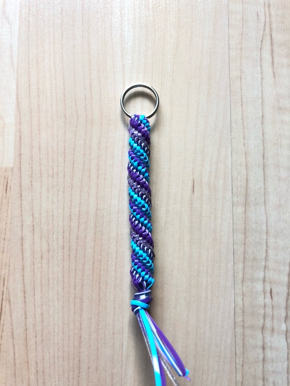 Blue, Purple, and Gold Boondoggle Keychain, Gimp Keychain, String