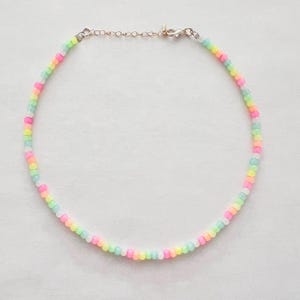 Rainbow pastel beaded necklace, pastel choker, summer necklace, light pink necklace, graduation gift, summer jewelry, rainbow bead choker