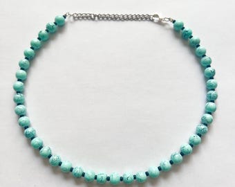 Turquoise bead necklace, turquoise stone necklace, summer beach jewelry, boho necklace, graduation gift, light blue necklace, quartz choker