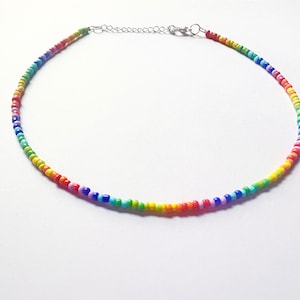 Rainbow beaded necklace, rainbow bead choker, colorful beaded necklace, seed bead necklace, lgbt necklace, pride choker, summer jewelry