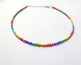 Rainbow beaded necklace, rainbow bead choker, colorful beaded necklace, seed bead necklace, lgbt necklace, pride choker, summer jewelry