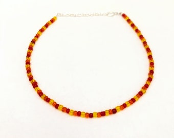 Fire bead choker, Red, orange, and yellow beaded choker, fire colored choker necklace, orange bead necklace, adjustable beaded necklace