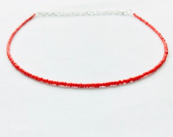 Orange bead necklace, orange seed bead necklace, orange beaded choker, summer bead choker, tangerine necklace, thin bead necklace