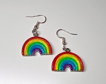Rainbow earrings, lgbtq earrings, pride earrings, rainbow sparkle, pride earrings, 3D rainbow earrings, festival earrings, gift for friend