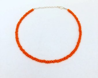 Orange beaded choker, orange seed bead choker, bright orange beaded choker, 90s choker, large beaded choker necklace, boho orange necklace