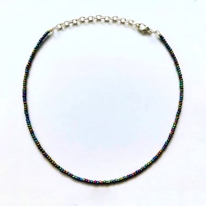 Black rainbow choker, iridescent necklace bead choker, thin seed bead choker, iridescent minimalist choker necklace, gift for friend choker