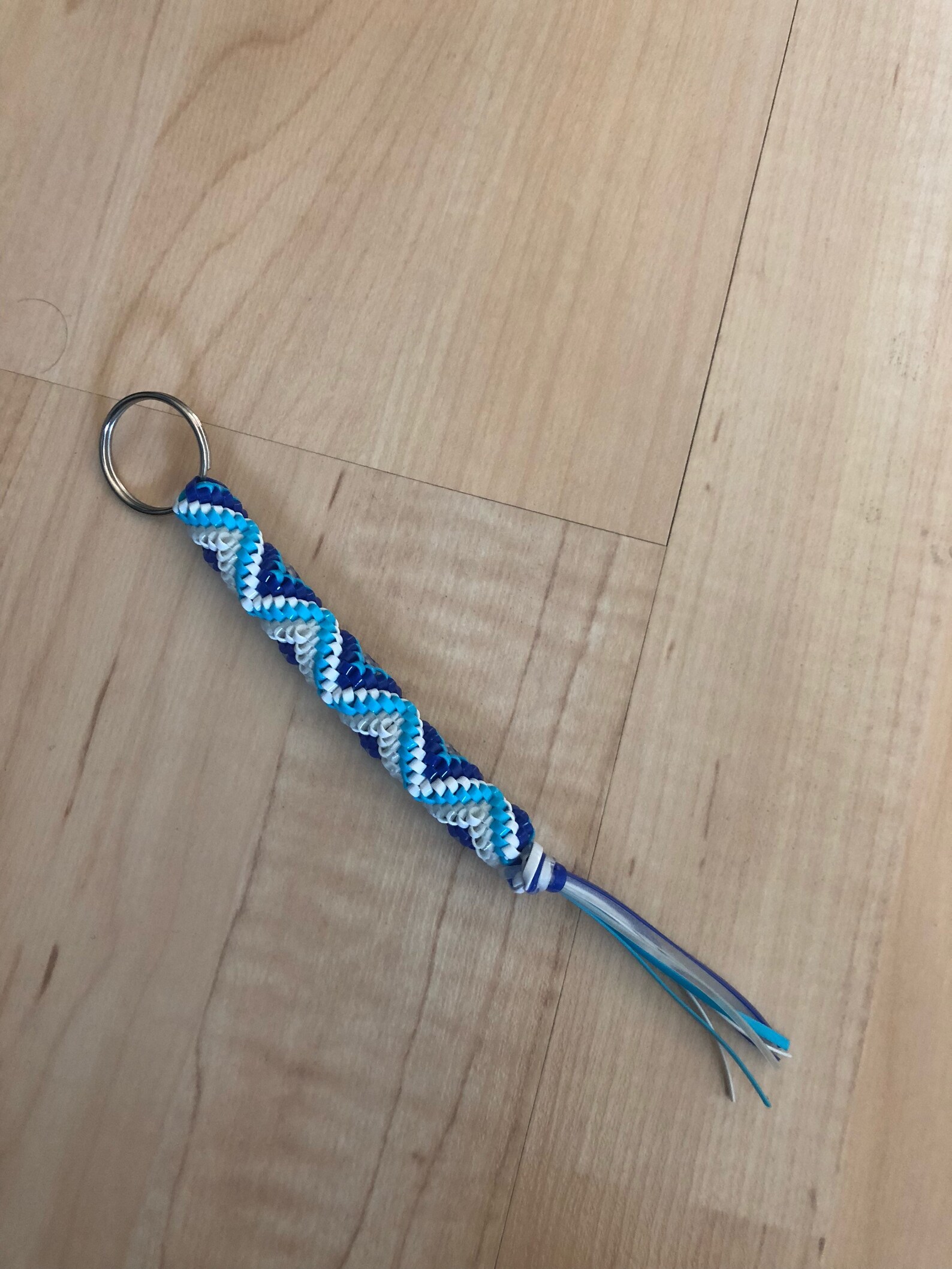 Boondoggle Keychain, Blue, Light Blue, and White Keychain, Gimp Key ...