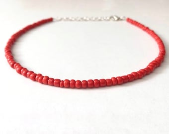 Red bead necklace, boho necklace, red beaded choker, handmade jewelry, red choker, summer necklace, birthday gift, red choker necklace, gift