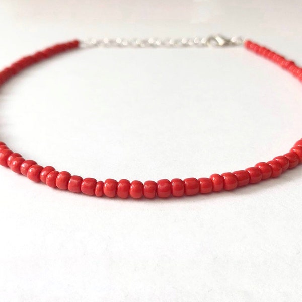 Red bead necklace, boho necklace, red beaded choker, handmade jewelry, red choker, summer necklace, birthday gift, red choker necklace, gift