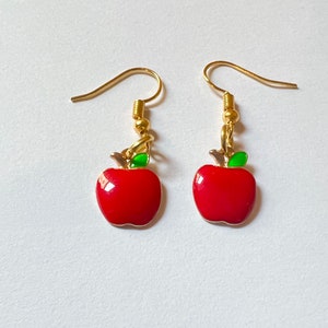 Apple earrings, red apple earrings, fruity jewelry, spring jewelry, gift for friend, apples, pride earrings, bisexual, red earrings, summer