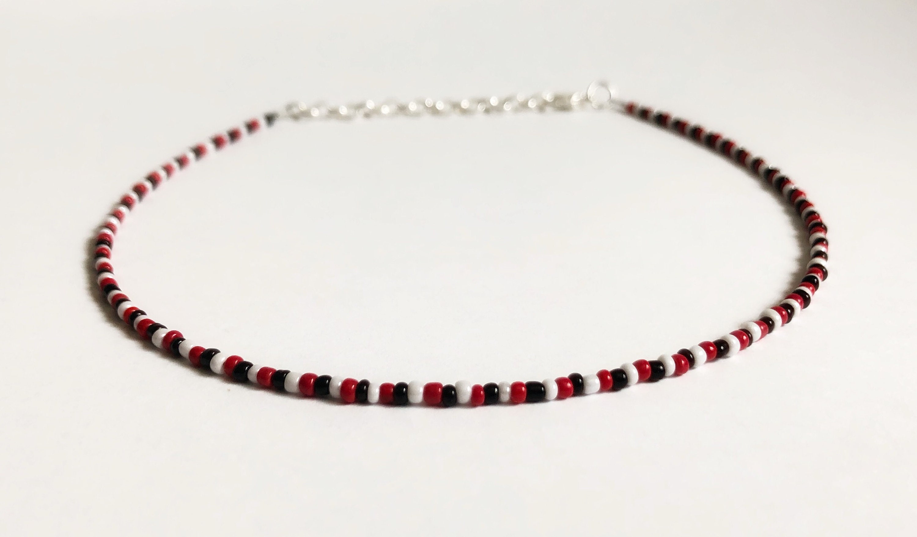 Red and White Beaded Choker