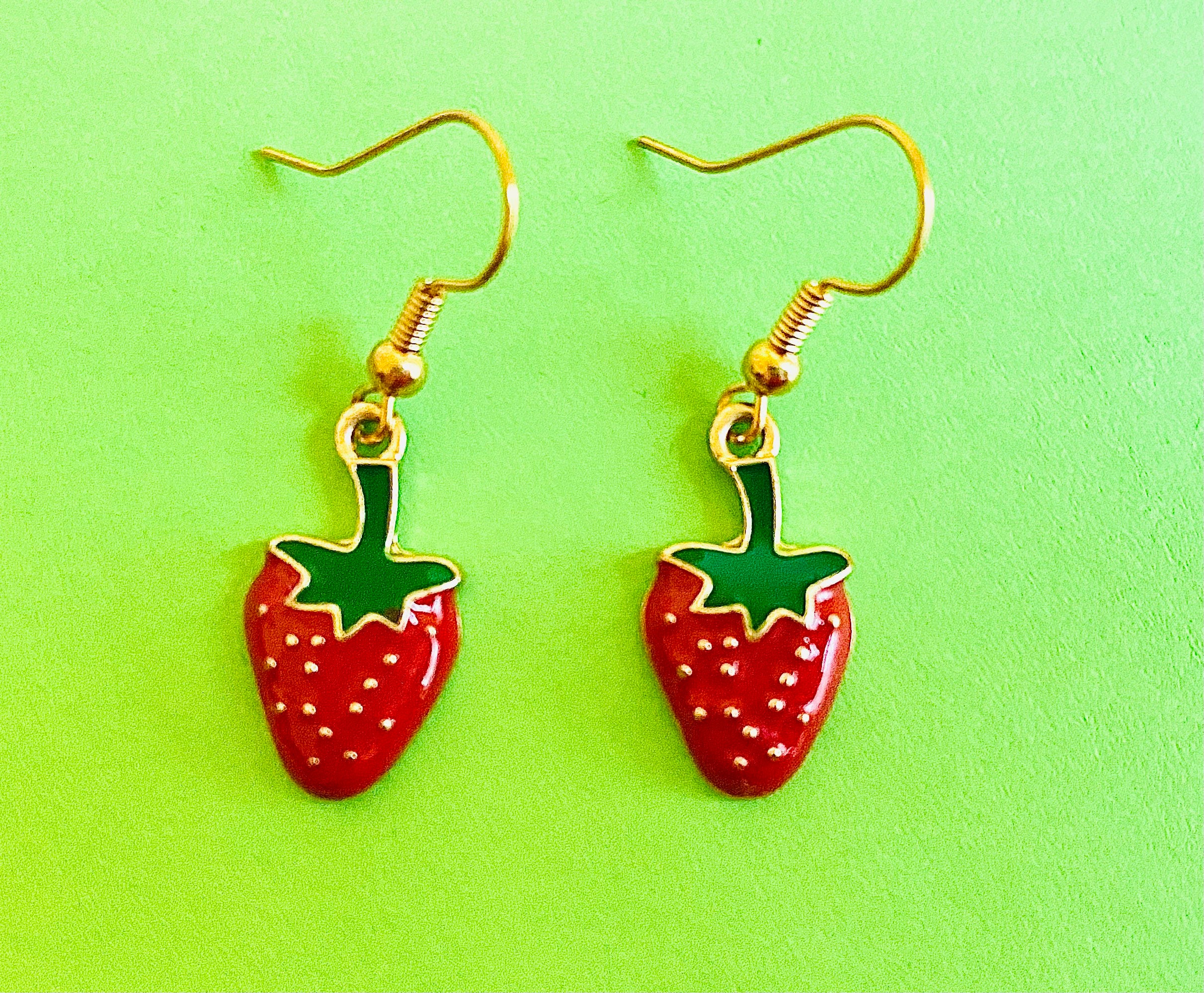 Strawberry Earrings Enamel Charm Earrings Fruity Jewelry Etsy UK
