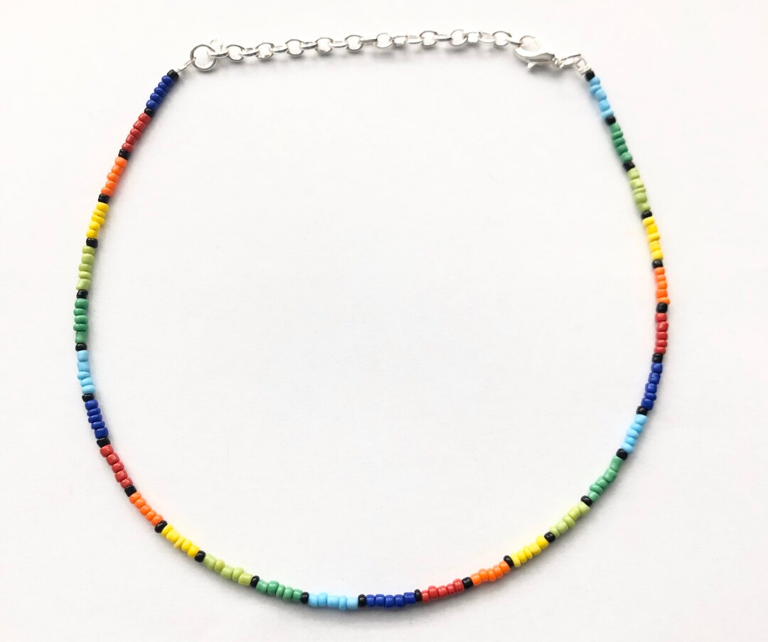 Rainbow Choker Beaded Necklace Hippie Love 60s Pride Large Beads Glass -  Swirl