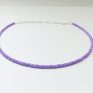Purple beaded necklace, lavender seed bead choker, minimalist choker, holiday jewelry, gift for friend, adjustable light purple choker