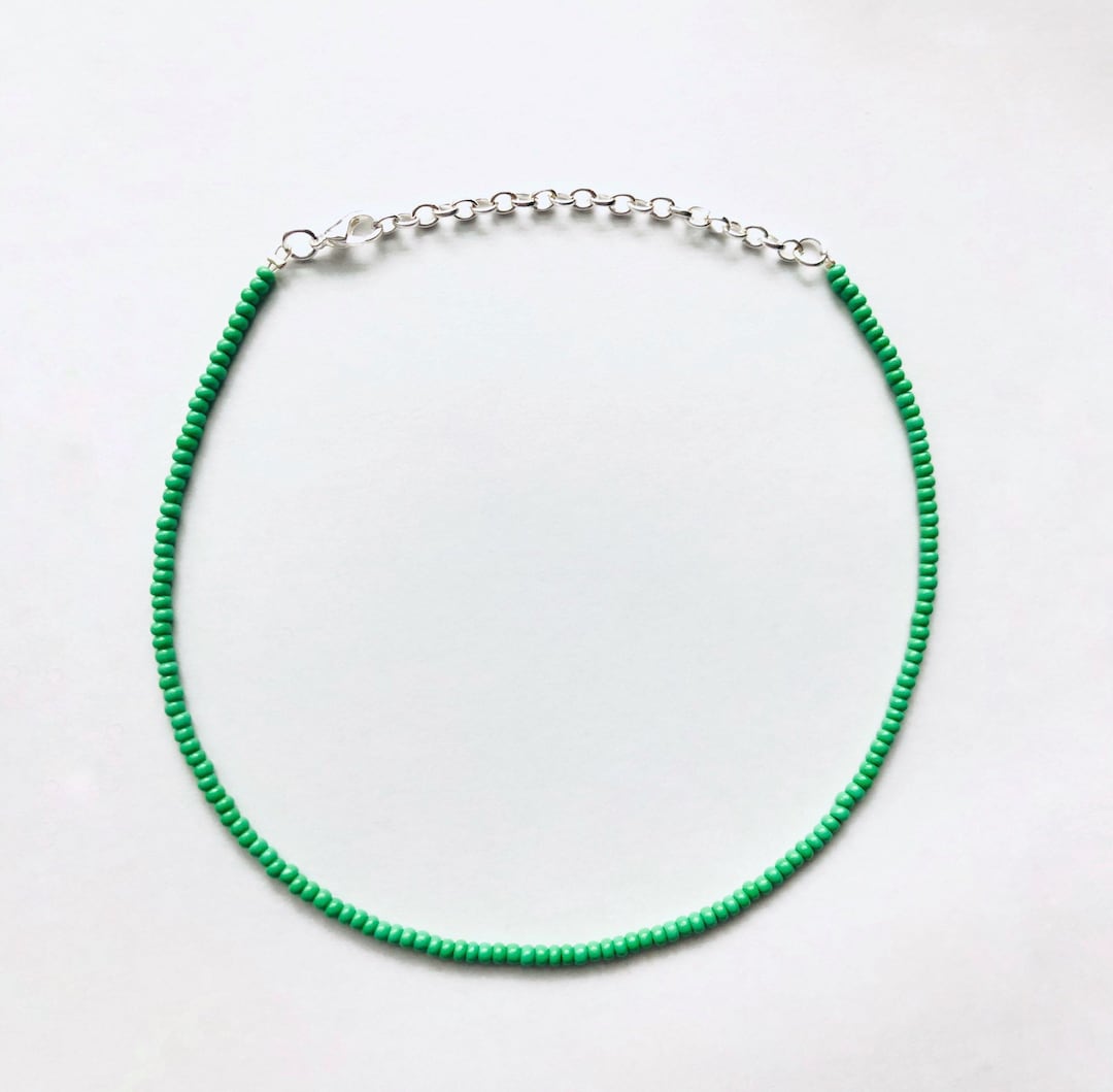 Green Beaded Choker Necklace Thin Green Seed Bead Choker Etsy