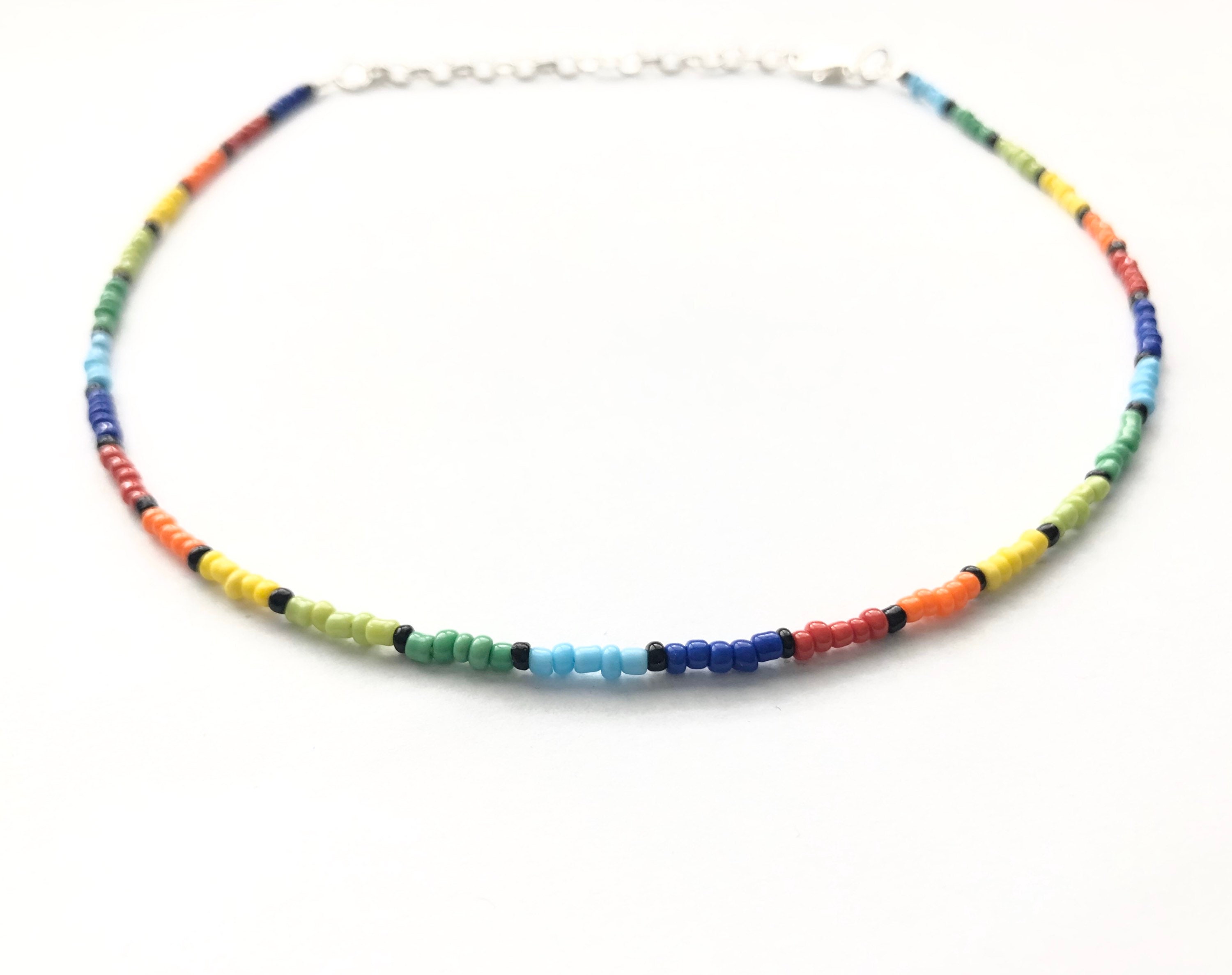 Rainbow Beaded Necklace, Rainbow Choker, Minimalist Choker, Lgbt Necklace, Seed Bead Necklace, Multicolor Necklace, Beach Jewelry, Grad Gift