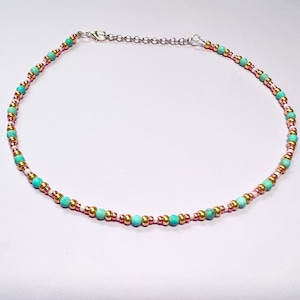 Collar de oro y turquesa, collar de cuentas, collar boho, collar de cuentas de semillas, collar de oro rosa, gargantilla turquesa, joyas de oro blanco