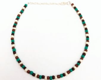 Southwestern necklace, southern bead necklace, turquoise bead necklace, boho bead necklace, southwestern style necklace, brown boho necklace