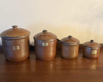 Vintage Mccoy Pottery Graduated Canister Set Of 4 Salt Glazed Canyon w/lids 70s