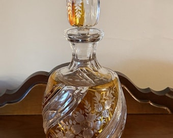 Vintage Bohemian Amber & Clear Cut Crystal Glass Decanter Gorgeous