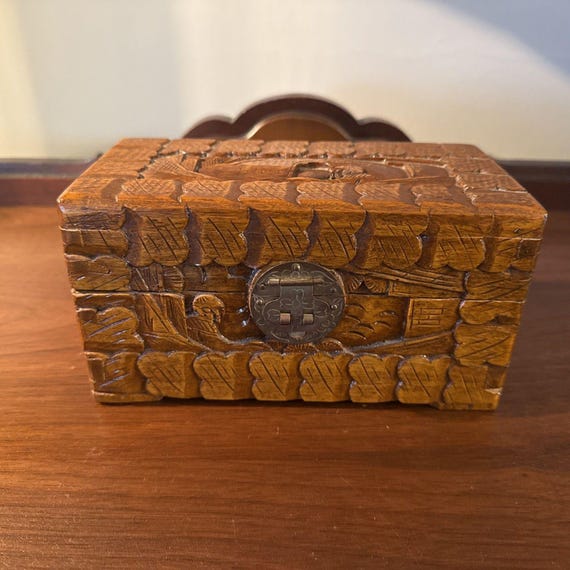 Camphor Asian Wood Carved Trinket Box Jewelry