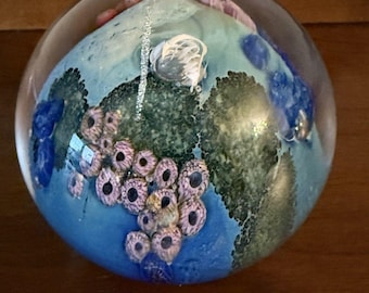 Josh Simpson Studio Art Glass Paperweight Sculpture Inhabited Megaplanet 4.5"