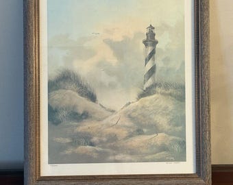 Phare du cap Hatteras Glynn Moore Signé Encadré 1978 SN 742/2000 COA