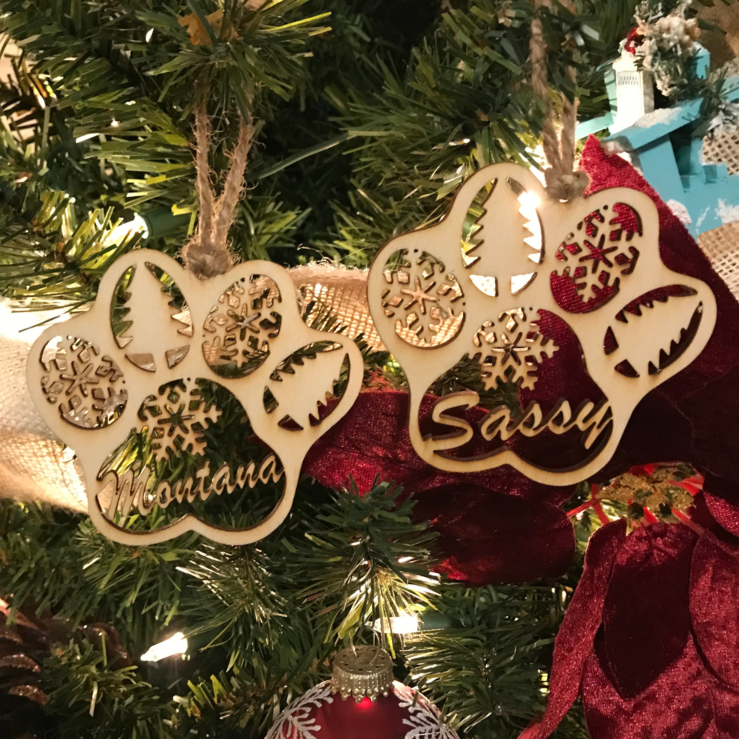 Personalized Dog Paw Christmas Ornanent Tree Ornament Custom Name 