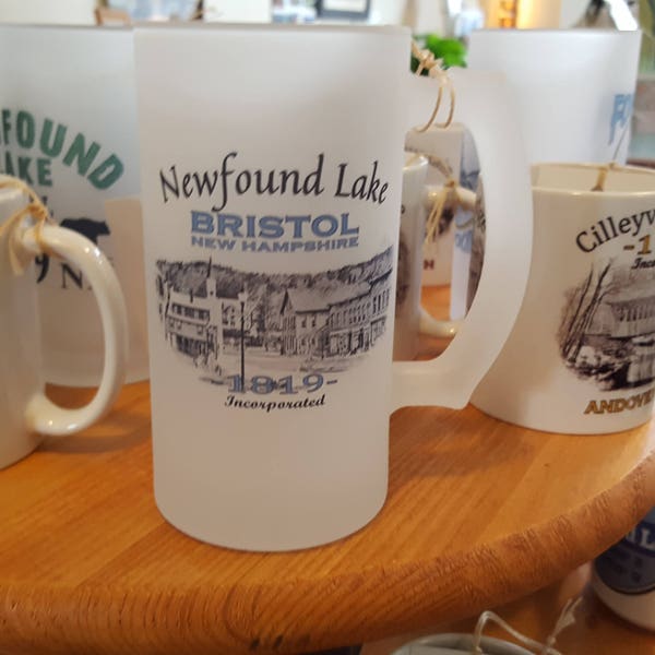 Newfound Lake Bristol Square 1819 Coffee Mug, Frosted Mug, Mason Jar