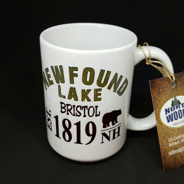 Newfound Lake with Bear Est 1819 Coffee Mug, Frosted Mug, Mason Jar