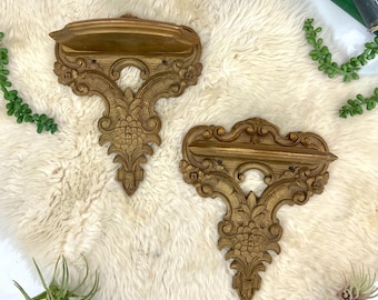 Vintage Gilded Syroco Wood Wall Shelves – Baroque Accent Decor, Pair