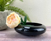 Dalvo Black Ceramic Bowl - Shallow Vase - Bonsai Planter - Low Profile Succulent Planter - Minimalist Design - 80s Art Deco Decor