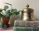 Vintage Round Brass Container - Lidded Stash Box - Tabletop Storage - Bathroom Organization - Mid Century Brass Decor - Loose Leaf Tea Caddy