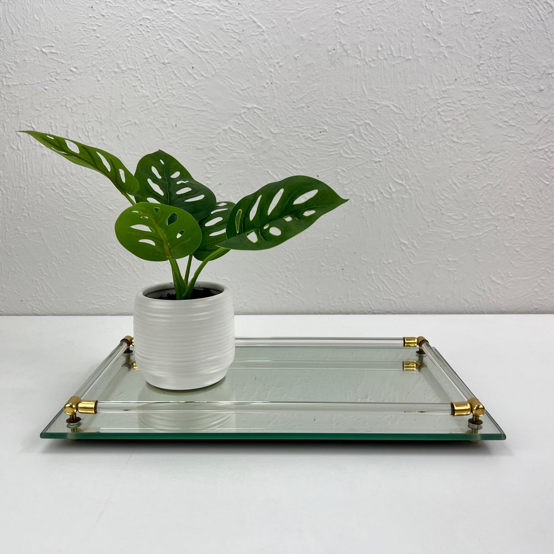 Vintage Mirrored Tray Vanity Display Tray Glass Rod Rails Etsy