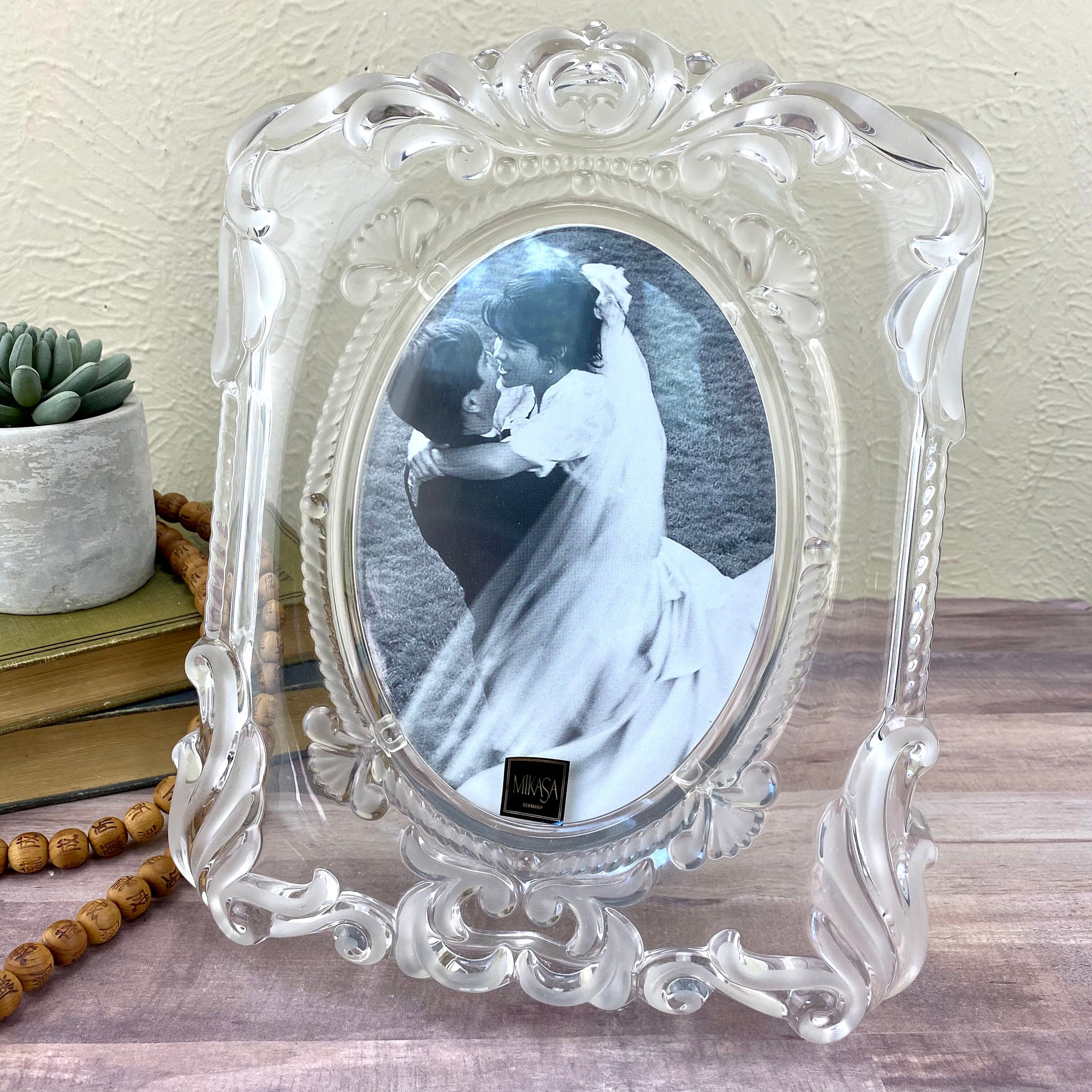 Mikasa Lead Crystal Picture Frame 5x7 Oval Frosted Glass Etsy
