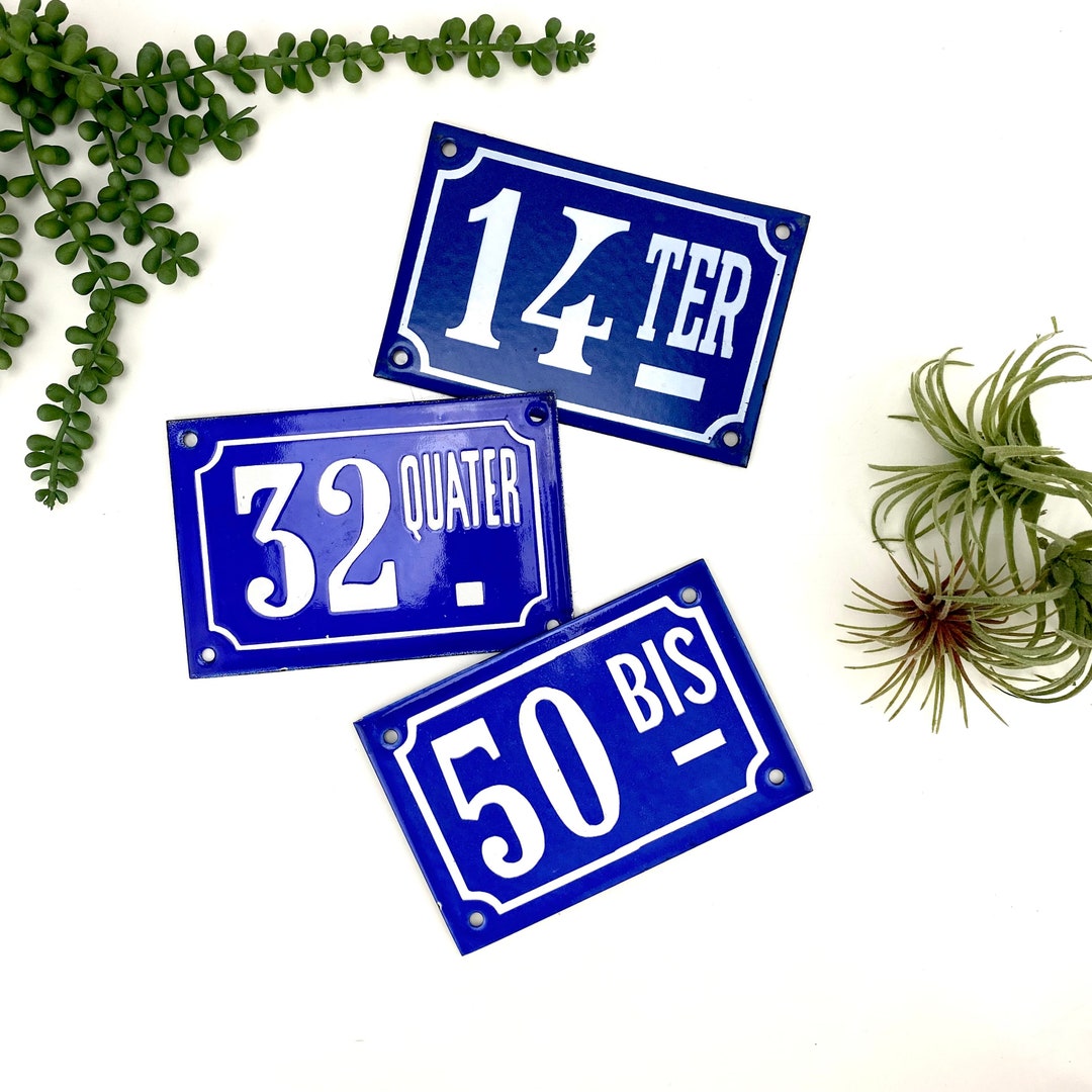 French Blue Porcelain Enamel House Number Signs Sold Individually