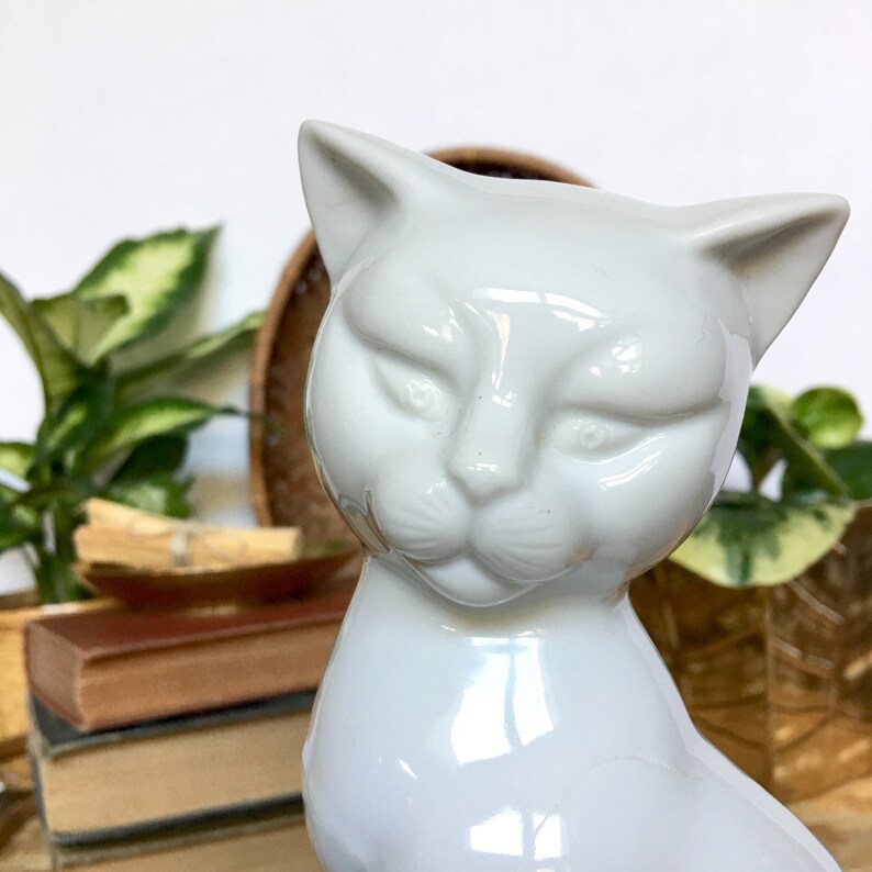 Vintage Porcelain Cat Figurine Solid White Glaze White Cat | Etsy