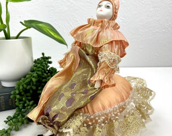 Harlequin Doll Music Box - Rotating Musical Decor - Porcelain
