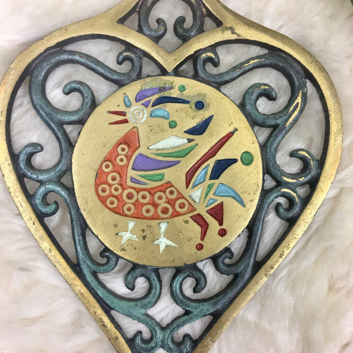 Vintage Brass Enameled Trivets Set of Two Made in Israel Etsy UK