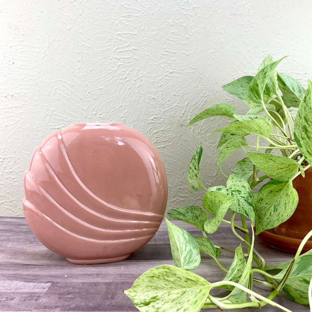 Dusty Pink Ceramic Vase Modern Art Deco Revival Floral Arrangement Container Dried Flower